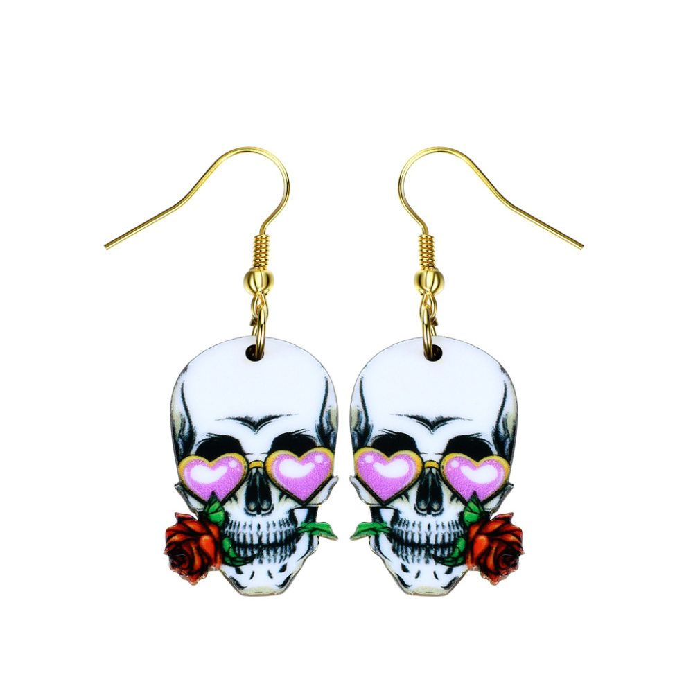 Sugar Skull Earrings Red Rose Jewelry SSE-17